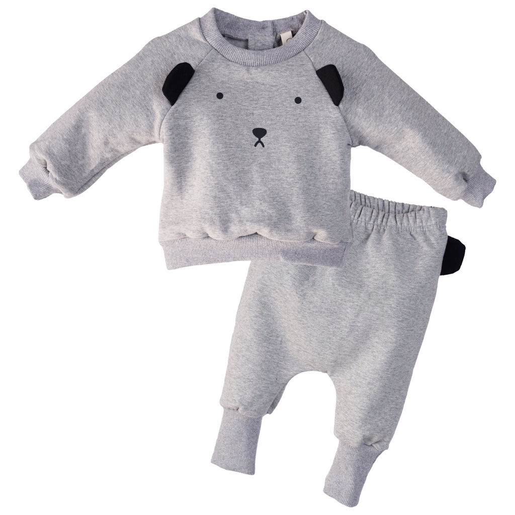 Baby Puppy Printed Fleece Tracksuit Gray